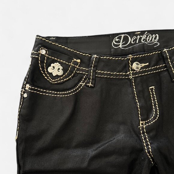 Black low-rise gothic waxed denim lightweight pants with white contrast stitchin - Picture 2 of 4